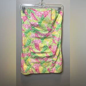 Lilly Pulitzer Wing Ding Tie Back Strapless Franco Dress‎ Patchwork Size 8